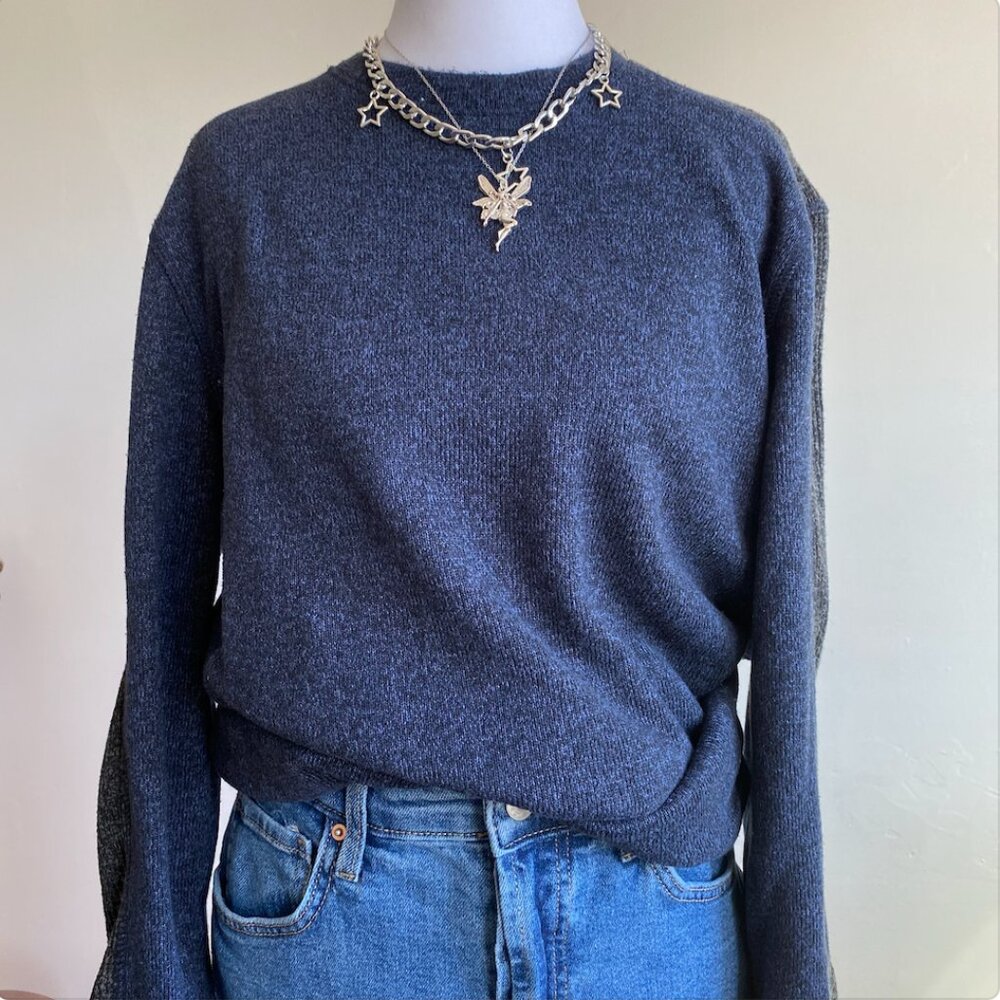 Van Heusen Small Navy Grey Knit Sweater Long Sleeve Fleece Hiking Outdoor Winter